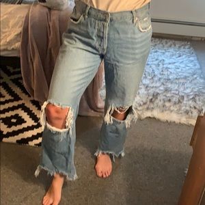 Super Distressed Free People Boyfriend Jeans